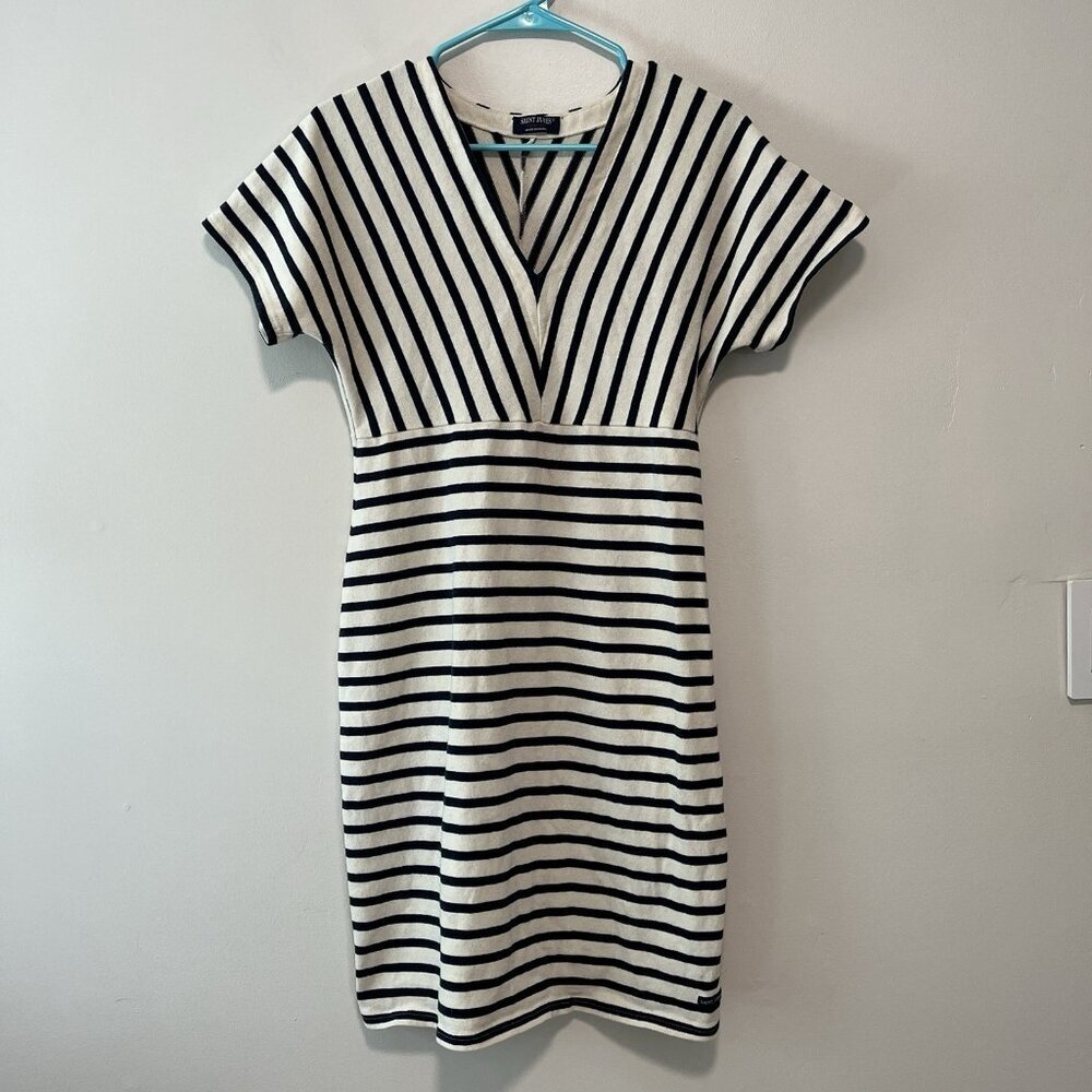 Saint James Menerbes Breton Striped Short Sleeve V-Neck‎ Nautical Coastal Dress - Picture 2 of 14
